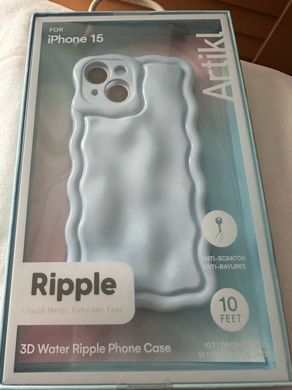 New Artikl Ripple 3D Water Ripple Phone Case for iPhone 15 - Light Blue